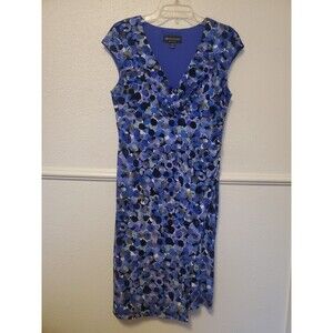 Connected Apparel Midi Dress Blue‎ Purple Sheath Pencil Ruched Stretch Size 10P